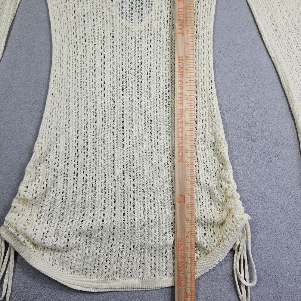 Crochet Cover Up Dress Women Medium Bell Sleeve Cinch Sides Open Knit Beige Swim - Picture 11 of 14